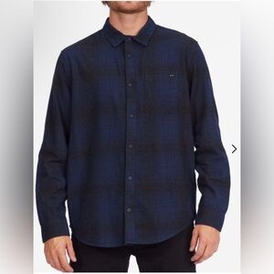 Billabong Coastline Flannel Long Sleeve Button Up Shirt Men’s Large Navy & Black
